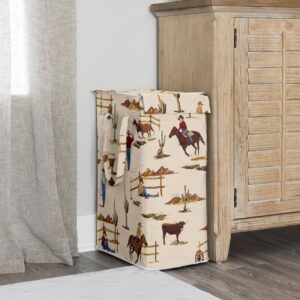 Sweet Jojo Designs Tan Brown Western Cowboy Boy Laundry Hamper Foldable Dirty Clothes Basket with Handles Baby Nursery Kid Bedroom Teen Bathroom Wild West Southern Country South Horse Steer Cow Animal