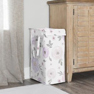 Sweet Jojo Designs Lavender Purple Boho Floral Girl Laundry Hamper Foldable Dirty Clothes Basket with Handles Baby Nursery Kid Bedroom Teen Bathroom Pink Grey Bohemian Farmhouse Shabby Chic Watercolor