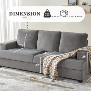 AMERLIFE 97 inch Sofa, Deep Seat Sofa-Contemporary Chenille Sofa Couch, 3 Seater Sofa for Living Room-Oversized Sofa, Grey Comfy Sofa