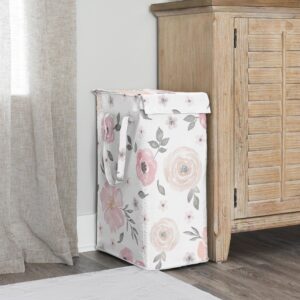 Sweet Jojo Designs Blush Pink Grey Boho Floral Girl Laundry Hamper Foldable Dirty Clothes Basket with Handles Baby Nursery Kids Bedroom Teen Bathroom Bohemian Farmhouse Shabby Chic Watercolor White