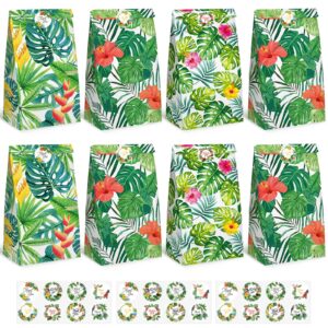 shindel 24pcs party favor bags, luau hawaii party bags, aloha bags gift bags paper bags candy bags with stickers for aloha hawaii party favors 4.7" x 3.1" x 8.7"