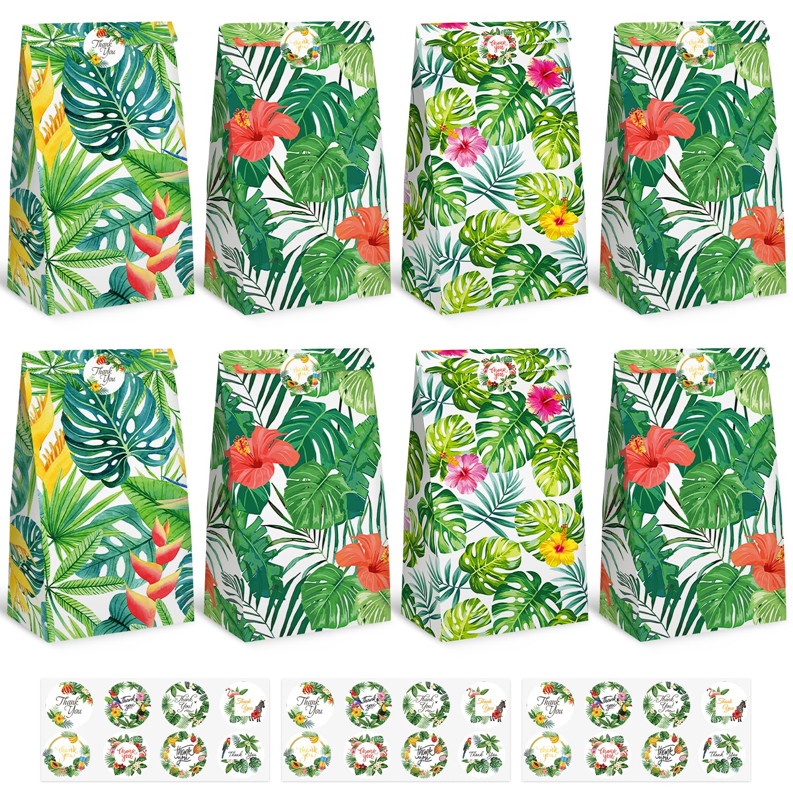 Shindel 24PCS Party Favor Bags, Luau Hawaii Party Bags, Aloha Bags Gift Bags Paper Bags Candy Bags with Stickers for Aloha Hawaii Party favors 4.7" x 3.1" x 8.7"