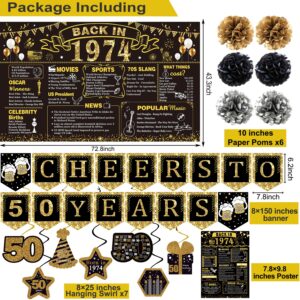 50th Birthday Decorations for Men Women,27PCS 1974 Banner Decorations,Including 1974 Banner,9 Honeycomb Topper,50 Balloons,Anniversary Card,Cheers to 50 Years Banner,7 Hanging Swirl,6 Paper Poms,Sash