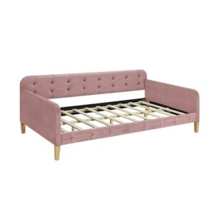 RORIGAT Twin Size Velvet Upholstered Dayed with Button Tufted Design and 4 Wood Support Legs,Twin Day Bed Frame,Easy to Assemble,Pink