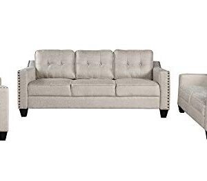 3Pieses Mid-Century Modern Sofa Sets Linen Fabric Tufted Back Sofa&Couch Include 3 Seaters Couch, Loveseat and Armchair with Rivets Rivets for Home Apartment Office Living Room