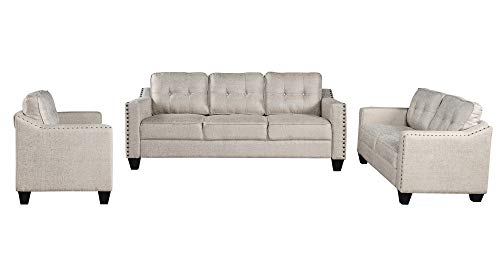 3Pieses Mid-Century Modern Sofa Sets Linen Fabric Tufted Back Sofa&Couch Include 3 Seaters Couch, Loveseat and Armchair with Rivets Rivets for Home Apartment Office Living Room