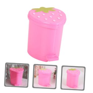 FONDOTIN Cute Strawberry Mini Trash Can Plastic Desktop Garbage Bin for Bedroom Office Car Decor Kawaii Wastebasket for Stylish Room Organization