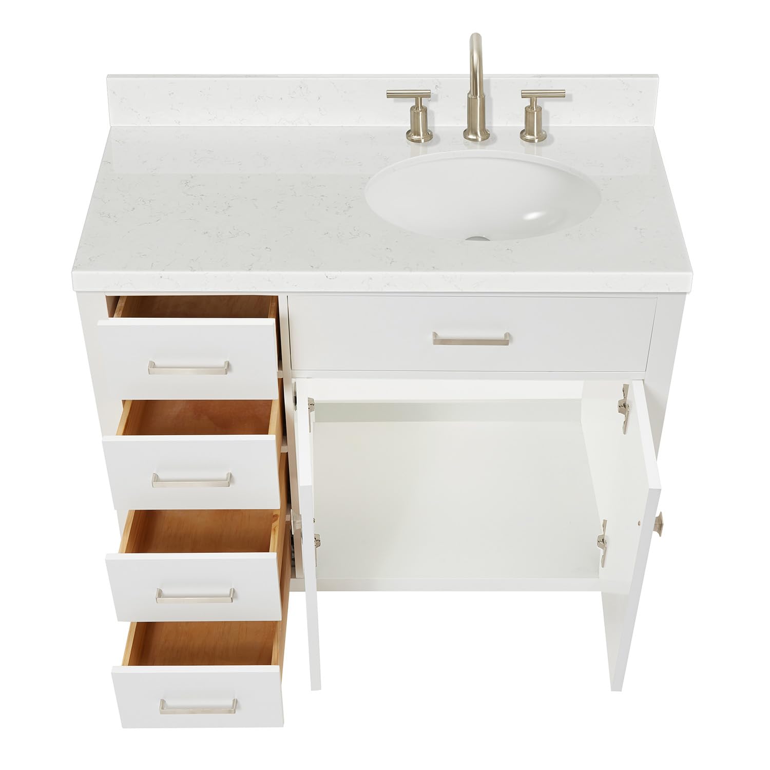 ARIEL Bristol 42 in. Right Offset Single Oval Sink Bathroom Vanity with Carrara White Quartz Countertop 1.5 Edge in White