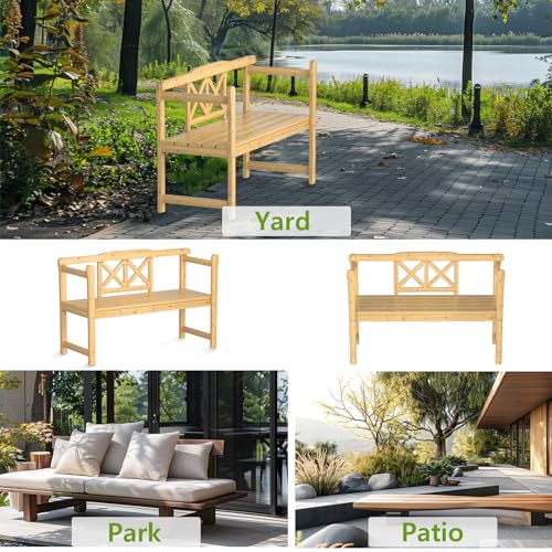 Outdoor Bench, 4 ft Patio Wooden Bench, Weatherproof Sturdy Wood Frame Garden Bench, 2-Person Loveseat with Armrests and Backrest, 800Lbs Weight Capacity, for Porch, Entryway - 22"D x 47.5"W x 34"H