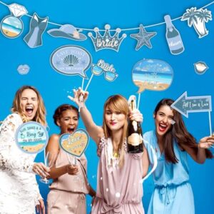 JOYMEMO 24 Pieces Coastal Bachelorette Party Photo Booth Props - Last Toast On The Coast Bachelorette Decorations, Blue Nautical Beach Bridal Shower Wedding Engagement Party Supplies