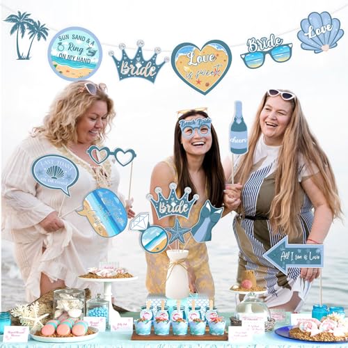 JOYMEMO 24 Pieces Coastal Bachelorette Party Photo Booth Props - Last Toast On The Coast Bachelorette Decorations, Blue Nautical Beach Bridal Shower Wedding Engagement Party Supplies