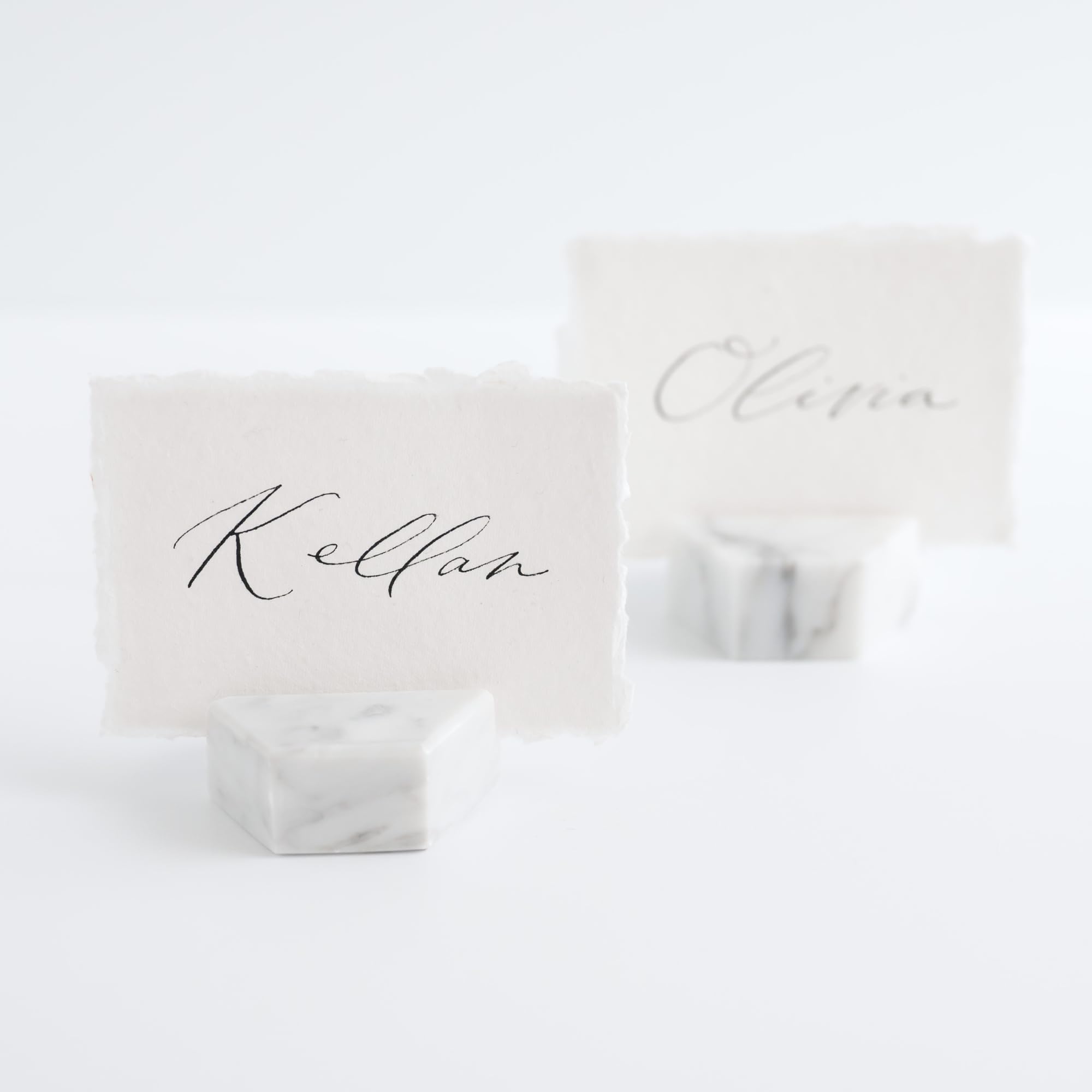 Roselei & Ivory | Marble Place Card Holder (Set of 2) for Card Stock, Perfect for sophisticated table decor, dinner party, weddings, labeling charcuterie boards