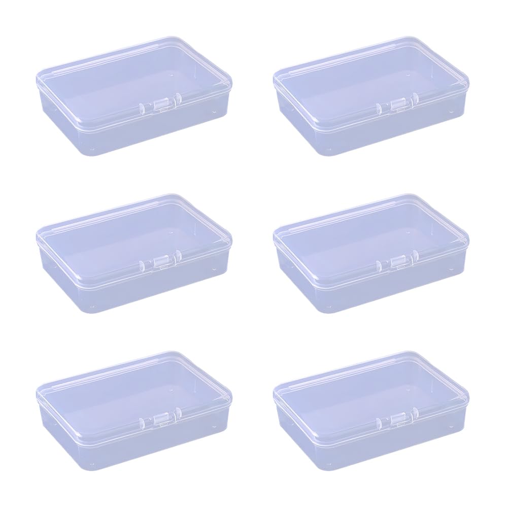 ccHuDE 6 Pcs Mini Plastic Storage Containers Clear Rectangle Boxes Small Empty Cases Transparent Beads Organizer Container with Lid for Collecting Small Items 8.5 x 6.1 x 2.5cm