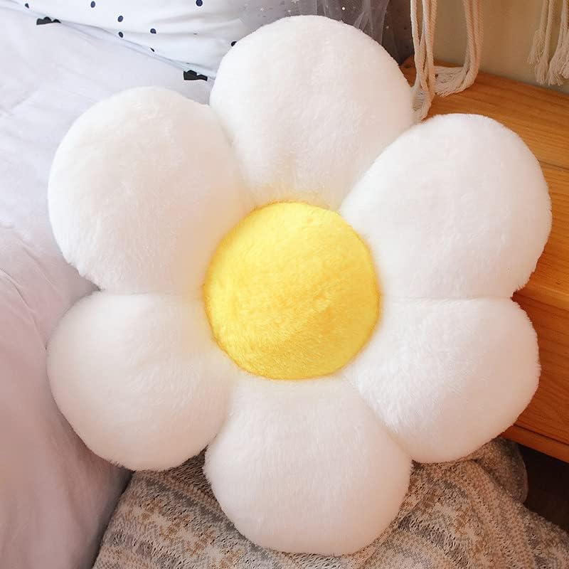 AmyToo 20” Flower Pillow Shaped Throw Pillow Daisy Pillow Plant White Pillows Aesthetic Room Floor Cushion Decor for Teen Girls Sofa Bedroom Kids' Throw Pillows