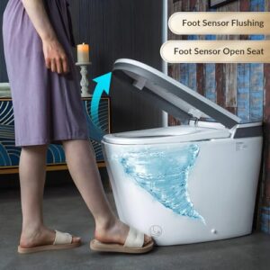 WOODBRIDGE Smart Bidet Toilet,1.28 GPF Dual Flush, Auto Open & Close, Auto Flush, Foot Sensor, 1000 Gram MaP Flushing Score, Heated Seat, ADA Chair Height Design and Cleaning Foam Dispenser