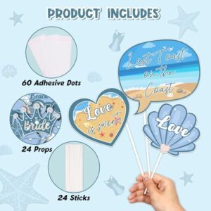 JOYMEMO 24 Pieces Coastal Bachelorette Party Photo Booth Props - Last Toast On The Coast Bachelorette Decorations, Blue Nautical Beach Bridal Shower Wedding Engagement Party Supplies