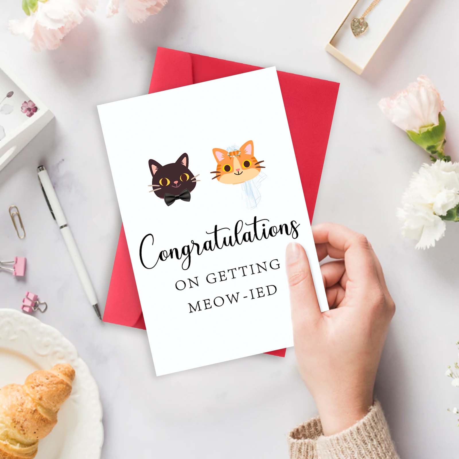 Asmallgf Cute Wedding Card for Cat Lover, Cat Newly Wed Gifts for Couples, Just Married Congratulations Gifts