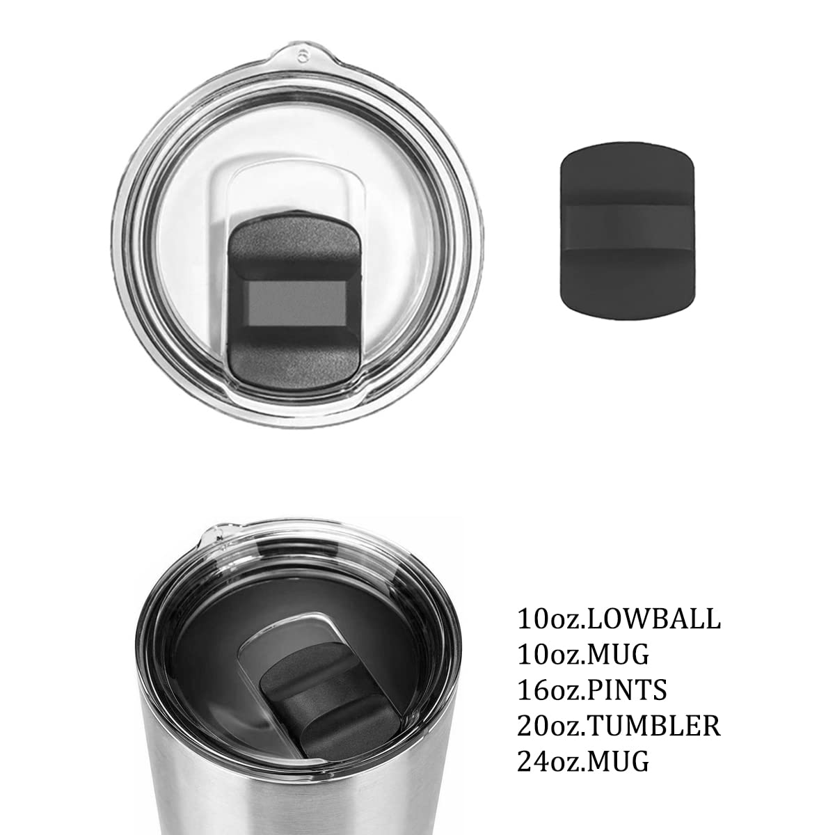 MZY LLC 20 oz Tumbler Lid Replacement lids Magnetic for YETI Rambler, Ozark Trail Spill Proof Cup Tumbler Cover with 2 Replacement Magnetic Slider