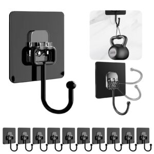 dealsgogo adhesive wall hooks, black, pack of 10 - waterproof, rustproof bathroom hooks, up to 30lb(max). ideal for hanging, suitable for bathroom, kitchen, home, ceiling and window