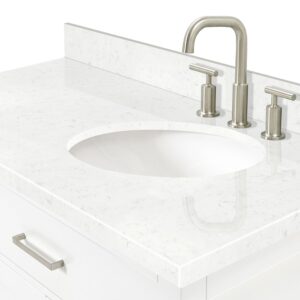 ARIEL Bristol 42 in. Right Offset Single Oval Sink Bathroom Vanity with Carrara White Quartz Countertop 1.5 Edge in White