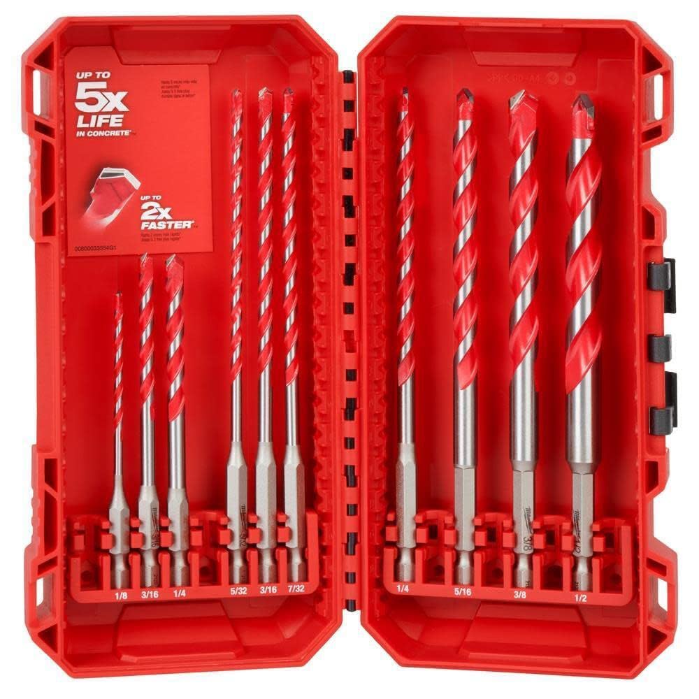 LuminaNest 48-20-9058 for Milwaukee 10Pc. Shockwave Impact Duty Carbide Hammer Drill Bit Kit