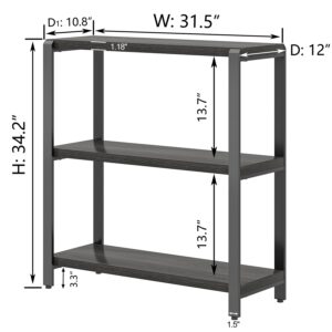 FOLUBAN Rustic Small Bookshelf and Bookcase, 3 Tier Low Short Book Shelf, Industrial Metal and Wood Book Case for Bedroom Living Room, Dark Gray