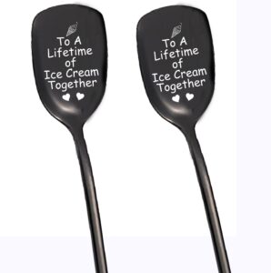 to a lifetime of ice cream together gifts for couple, 2pcs spoon christmas wedding gifts for couple,anniversary birthday valentine’s day gifts for lover,unique wedding engagement gifts (black)