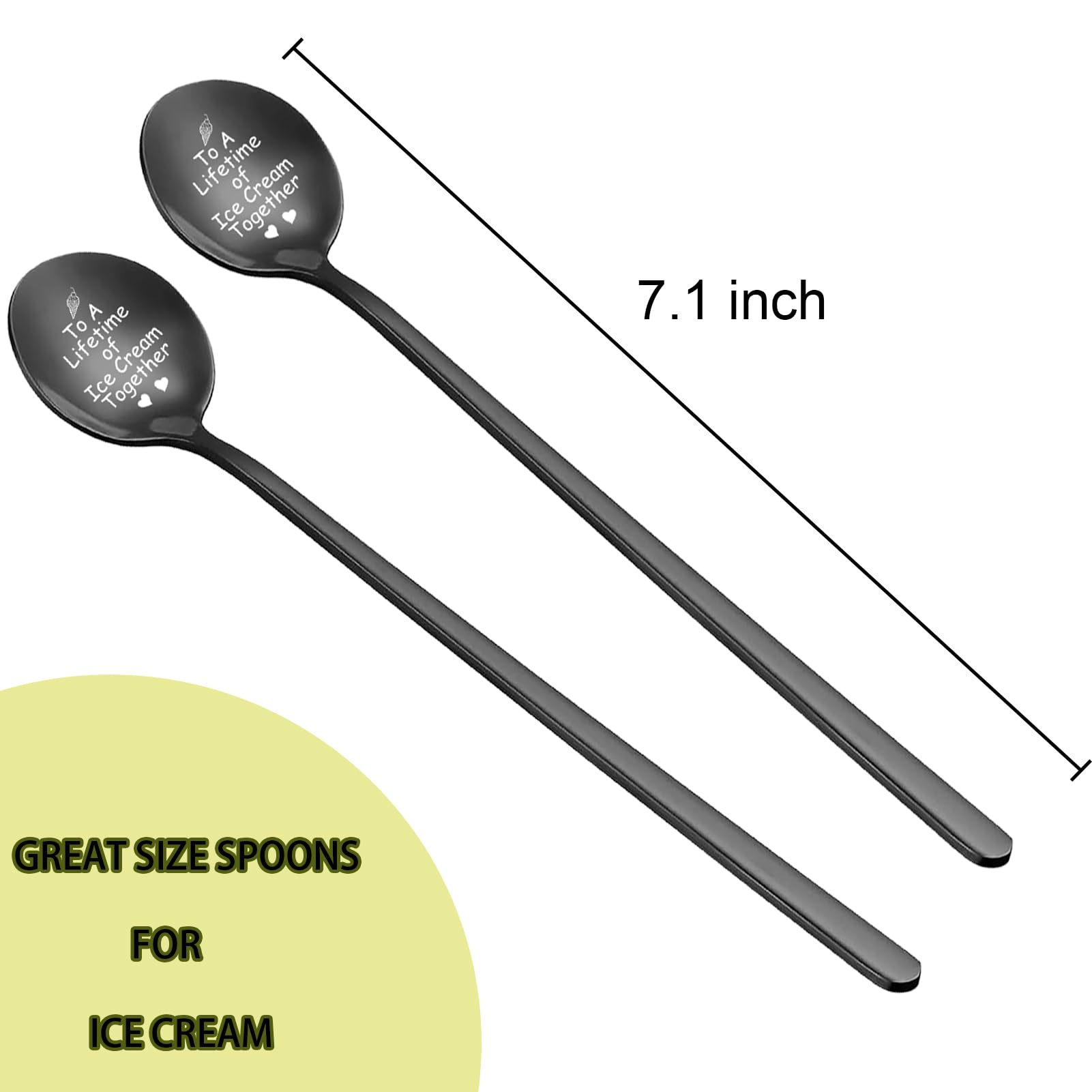 To A Lifetime of Ice Cream Together Gifts For Couple, 2PCS Spoon Christmas Wedding Gifts For Couple,Anniversary Birthday Valentine’s Day Gifts For Lover,Unique Wedding Engagement Gifts (BLACK)