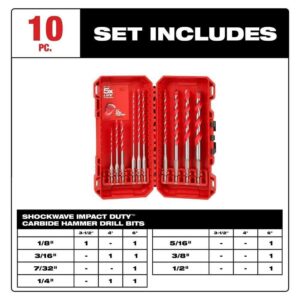 LuminaNest 48-20-9058 for Milwaukee 10Pc. Shockwave Impact Duty Carbide Hammer Drill Bit Kit