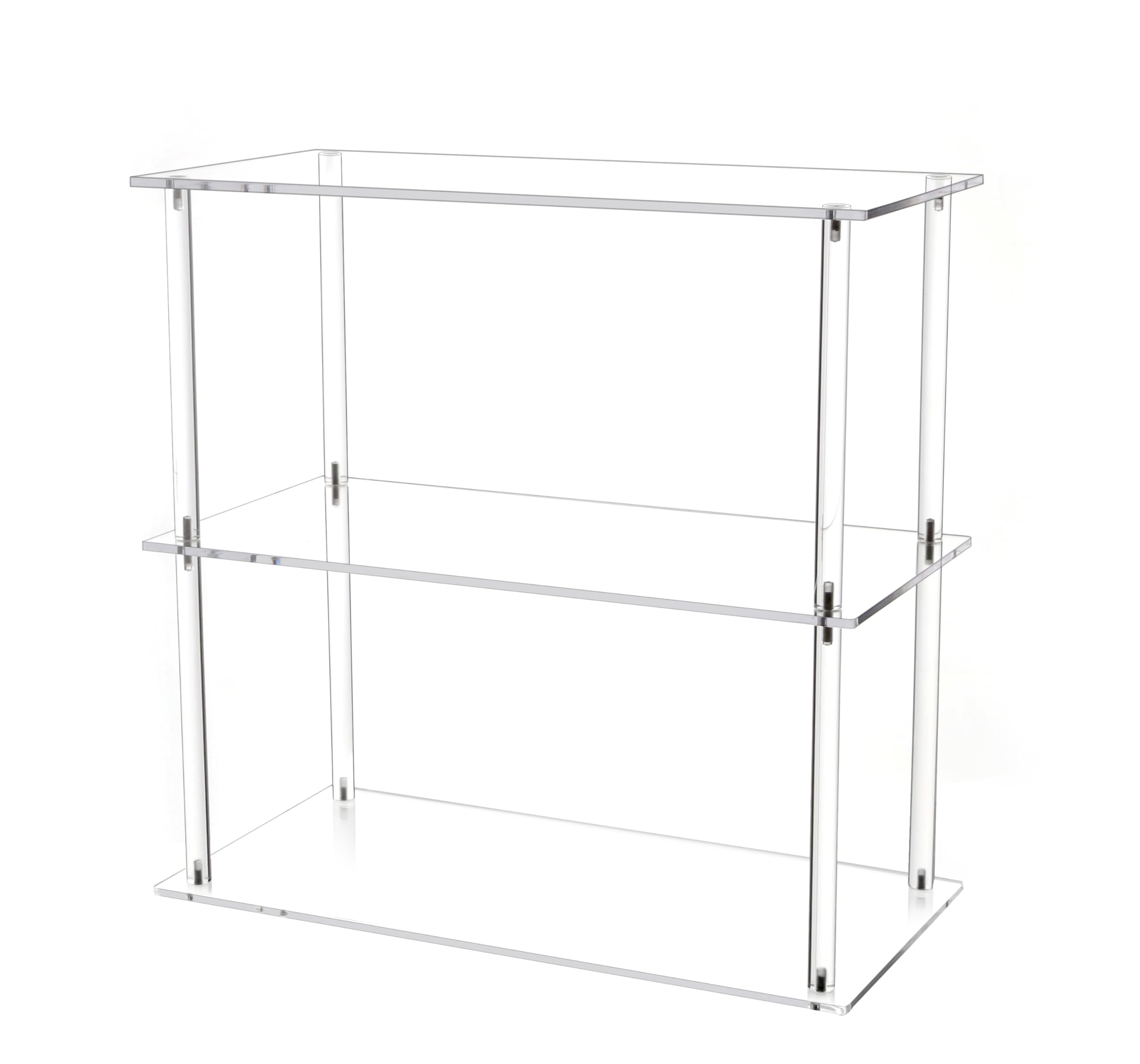 Jusalpha Rectangular 3 Tier Clear Acrylic with Metal Tabletop Display Stand for Desktop Shelf, Bathroom Vanity Cosmetic Makeup Organization Shelves, Home Decor Display Stand (Large 3 Tier)