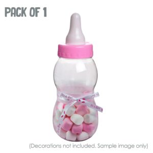 Jumbo Fillable Baby Shower Bank, 10.5" Pink Plastic Baby Bottle Favor Centerpiece