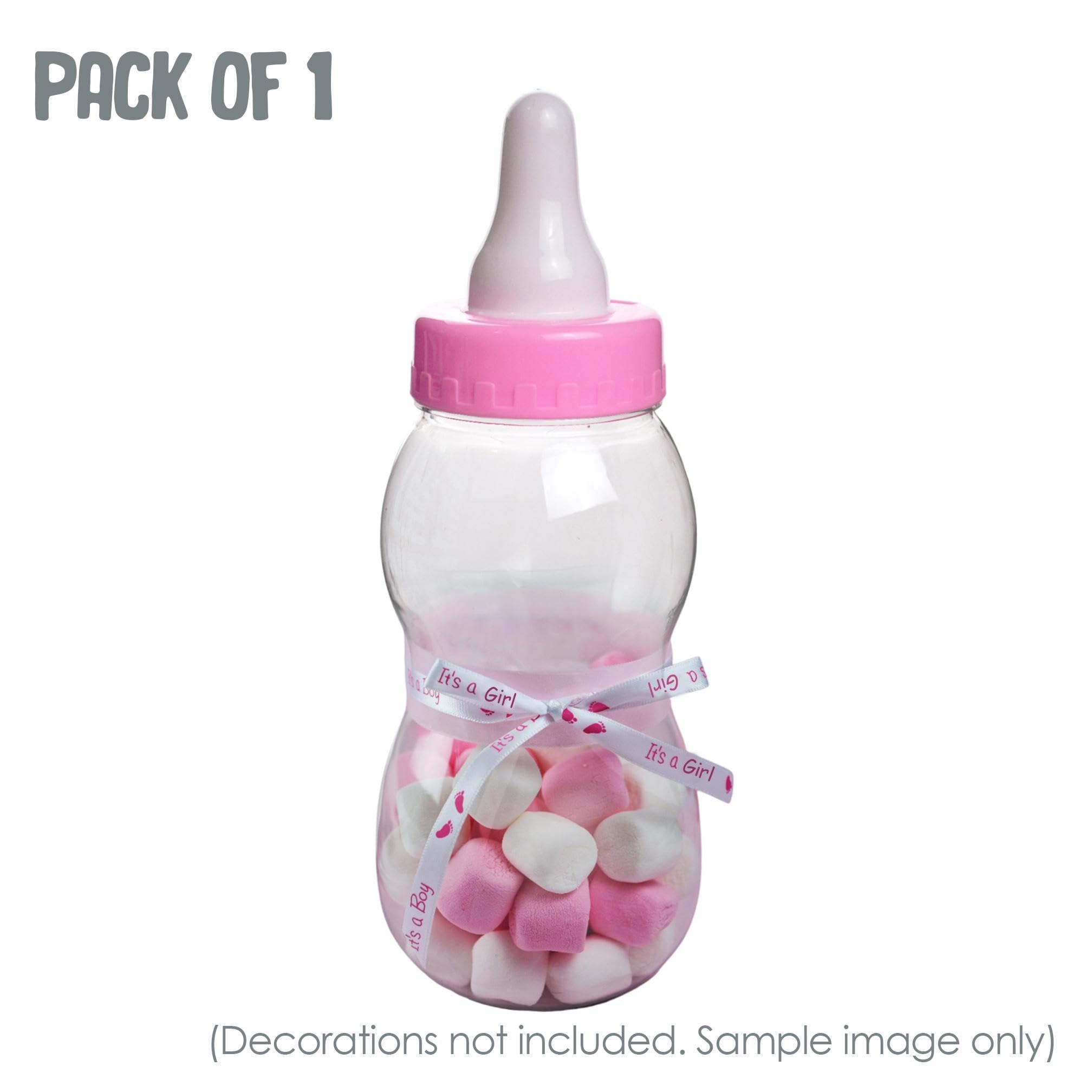 Jumbo Fillable Baby Shower Bank, 10.5" Pink Plastic Baby Bottle Favor Centerpiece