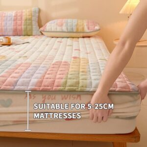 OBONG Twin Fitted Sheet Only Soft Warmth Milk Velvet Bedding Sheets Full Colorfast Mattress Pad with Up to 25cm Deep Pocket All Around Elastic Wrinkle Fade (Color : #02, Size : Twin-90 * 200cm)