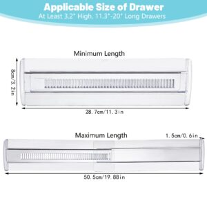 Drawer Dividers, 4 Pack Adjustable Drawer Organizers 3.2" High Expandable from 11.3-20" Clear Expandable Dresser Organizer for Clothes Kitchen Utensils Cutlery Drawer Organizers Set