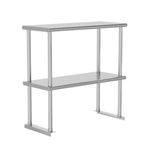 chingoo double overshelf 2 tier stainless steel shelf 12 x 36 inch, weight capacity 330lb for prep & work table in restaurant, home and kitchen