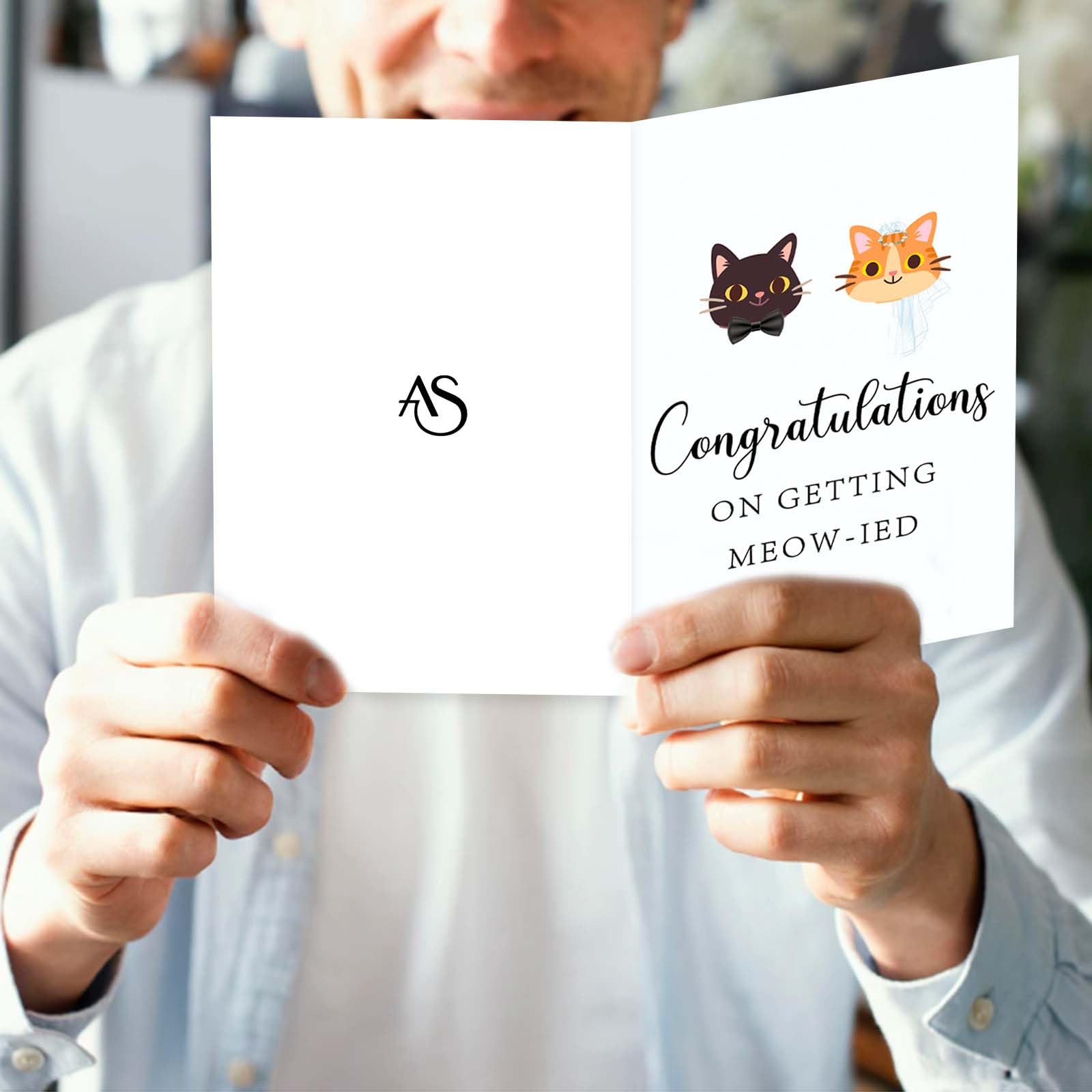 Asmallgf Cute Wedding Card for Cat Lover, Cat Newly Wed Gifts for Couples, Just Married Congratulations Gifts