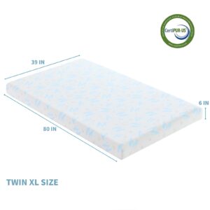 OUUI 6 Inch Twin XL Mattress for Kids, Removable Washable Cover Cooling Memory Foam Medium Feel, Bed-in-a-Box, CertiPUR-US Certified