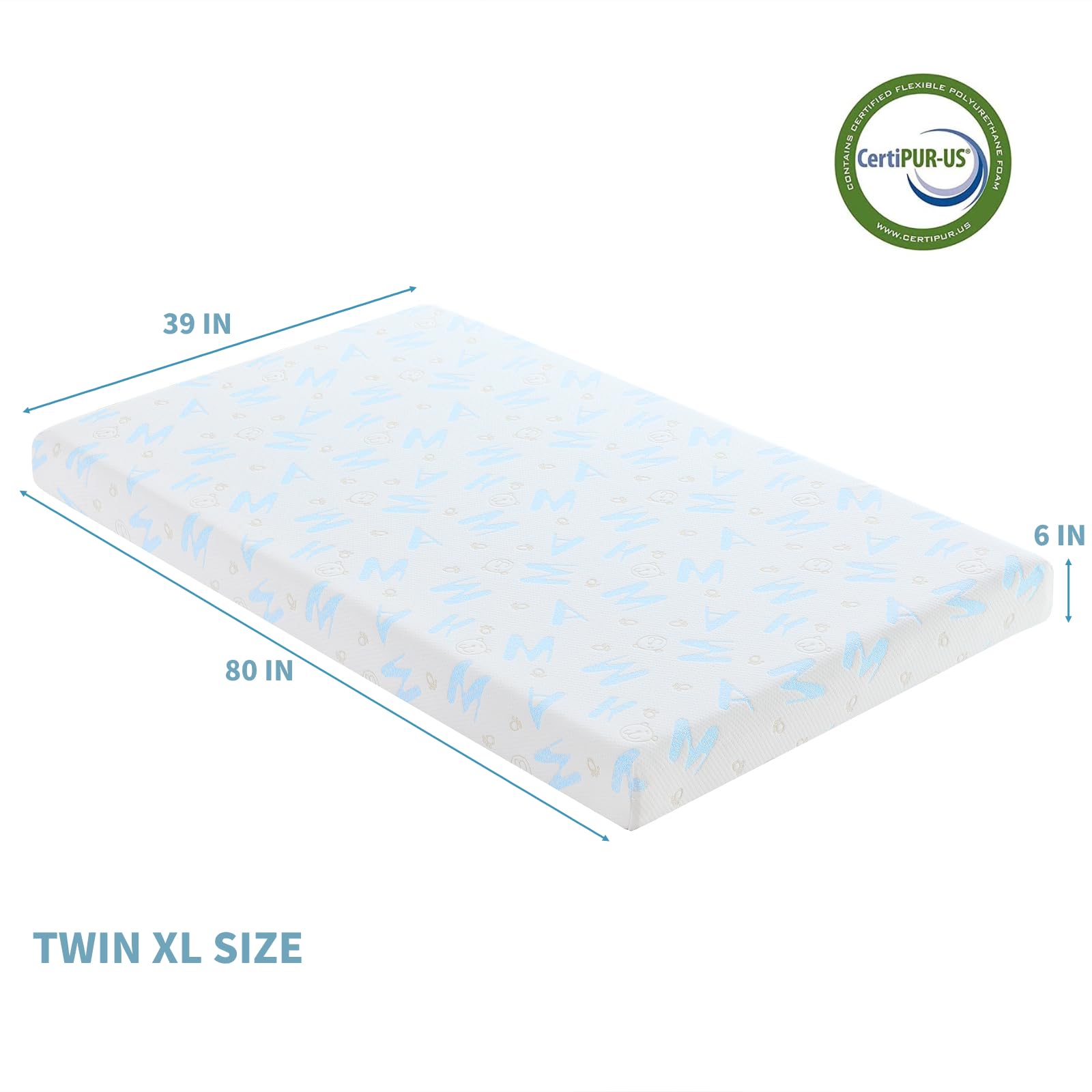 OUUI 6 Inch Twin XL Mattress for Kids, Removable Washable Cover Cooling Memory Foam Medium Feel, Bed-in-a-Box, CertiPUR-US Certified