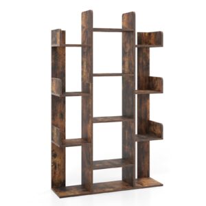 Giantex 7-Cube Tree Bookshelf, 55.5" Wooden Bookcase with 13 Open Shelves, Tall Corner Books Storage Organizer, Freestanding Decorative Display Cube Shelf for Living Room, Study (Rustic Brown)