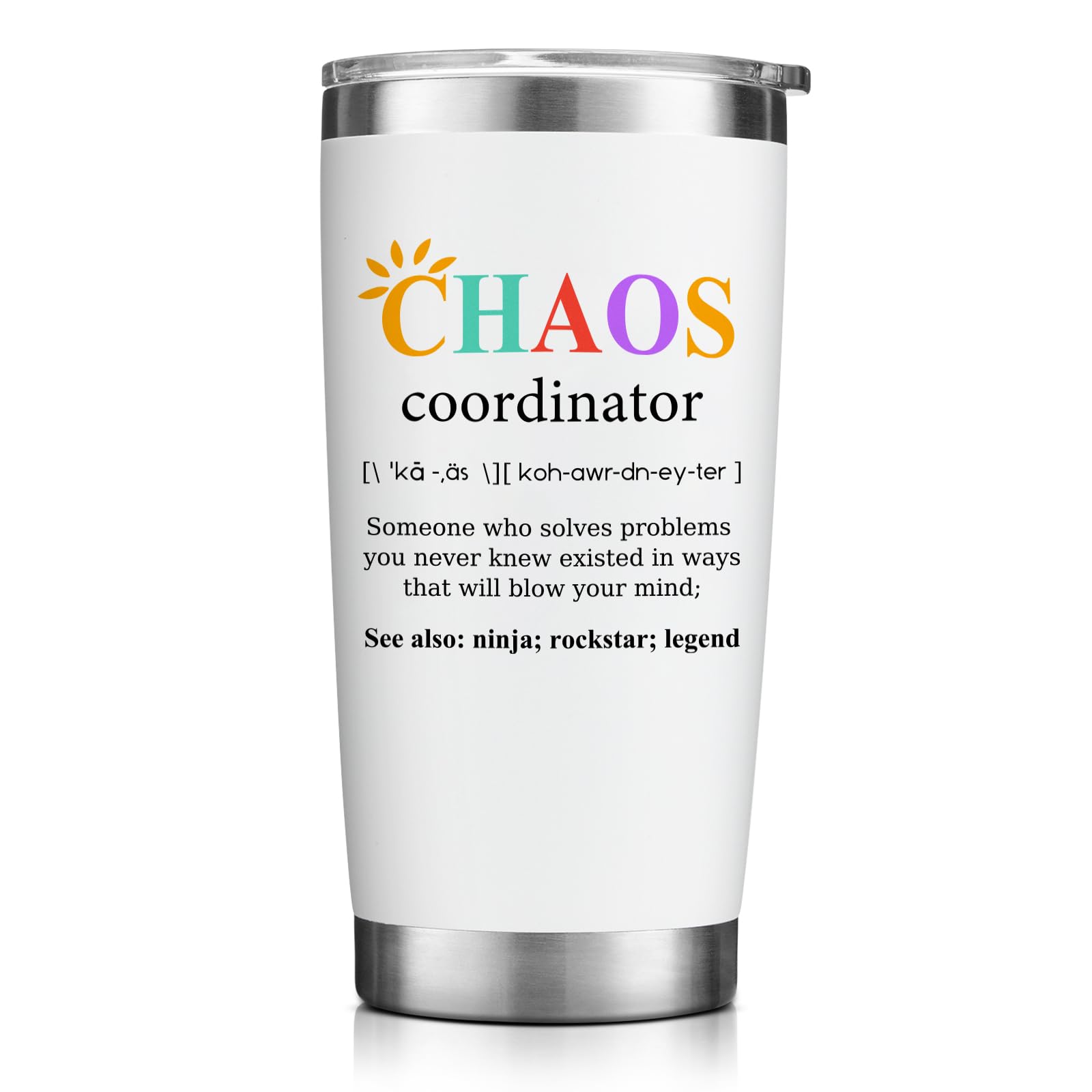 NOWWISH Christmas Gifts for Women Boss Coworker Teacher Friend - Chaos Coordinator Tumbler - Birthday, Funny Gifts for Women, 20oz White