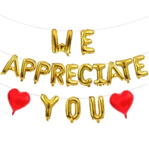 loonelo we appreciate you foil balloons, 2024 appreciation week hanging foil balloons banner, thank you balloons for wedding congrats grad national nurses week happy retirement party decor (gold)