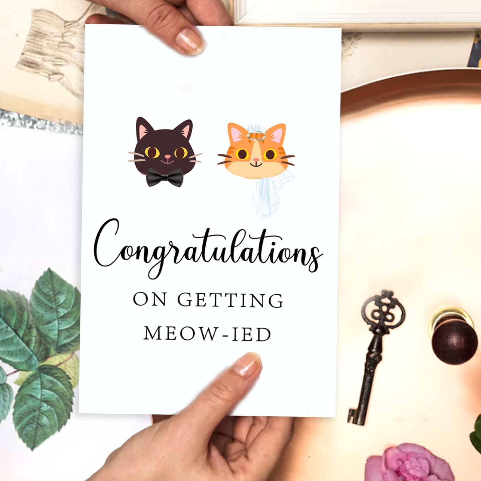 Asmallgf Cute Wedding Card for Cat Lover, Cat Newly Wed Gifts for Couples, Just Married Congratulations Gifts