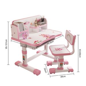 Talent Star Kids Desk and Chair Set, Adjustable Child desks with Cartoon Pattern, Golden Distance Writing Board Bookshelf Books Bucket for Boys Girls School Home Tool