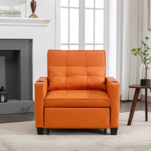 NicBex Futon Chair Bed Convertible Chair 3-in-1 Pull Out Leather Sleeper Chair Beds with USB Ports, Wear-Resistant and Anti-Scratch, Armchair Bed Sleeper for Living Room, Apartment, Orange