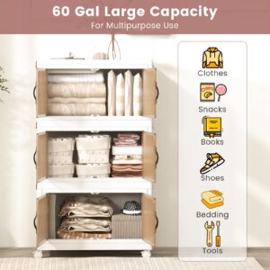 Giantex 3-tier Collapsible Storage Bins with Wheels and Lid, 60 Gal Stackable Storage Boxes Organizers, Front and Top Open, Foldable Plastic Containers for Kitchen Office Dorm (25.5" x 16" x 43.5")