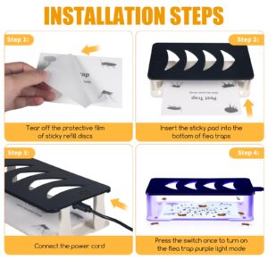 2 Pack Flea Traps for Inside Your Home, Flea Trap with Adjustable Light Modes & 4 Flying Insect Trap Sticky Refill Discs, Pest Trapper for Fleas, Flies, Mosquitoes