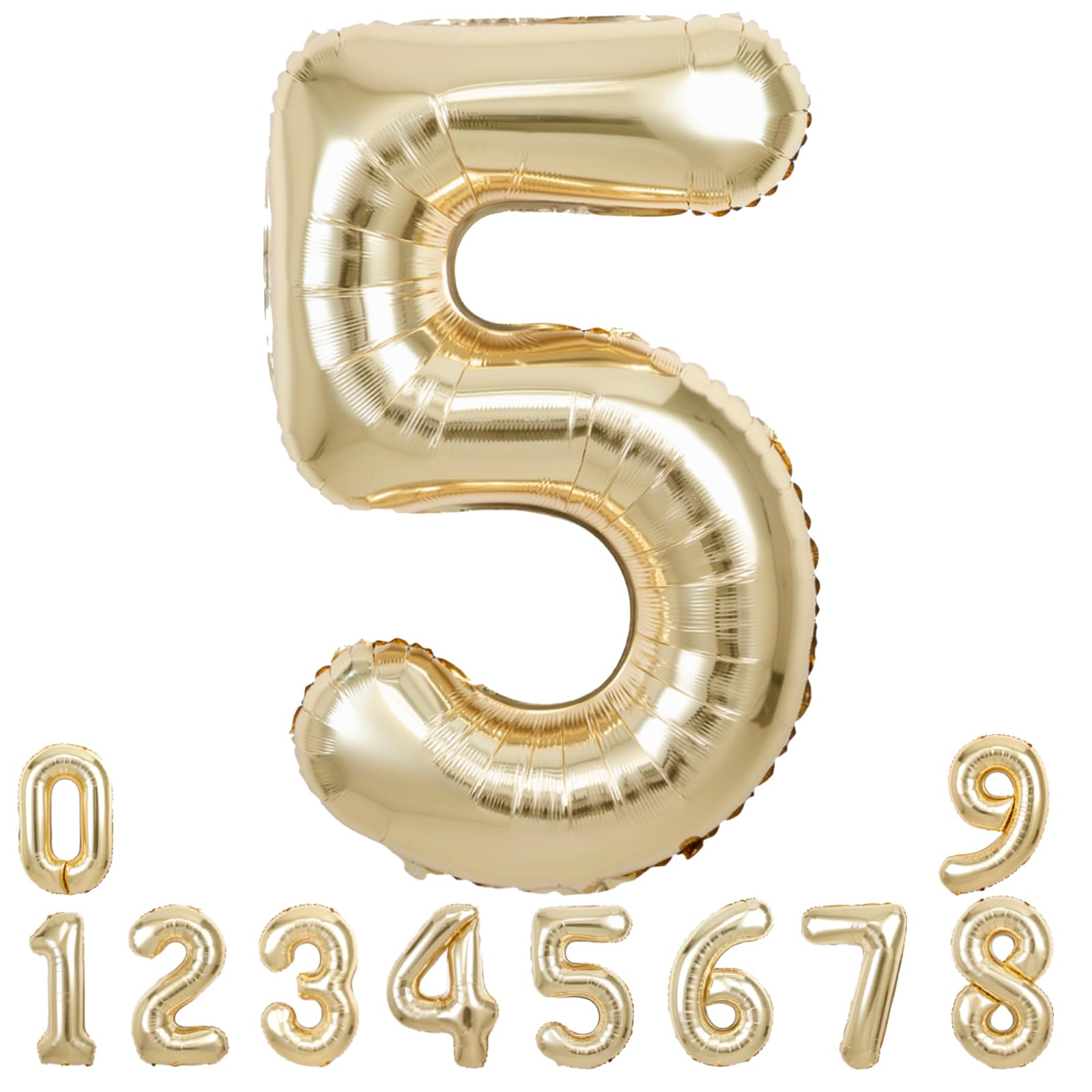 40 inch Huge white gold Number 5 Alphabet Number Balloon Foil Mylar Party Wedding Bachelorette 5th Birthday Bridal Shower Graduation Anniversary 5 Year Old Birthday party for Kids Celebration Decors