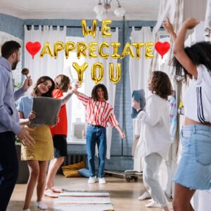 LOONELO We Appreciate You Foil Balloons, 2024 Appreciation Week Hanging Foil Balloons Banner, Thank You Balloons for Wedding Congrats Grad National Nurses Week Happy Retirement Party Decor (Gold)