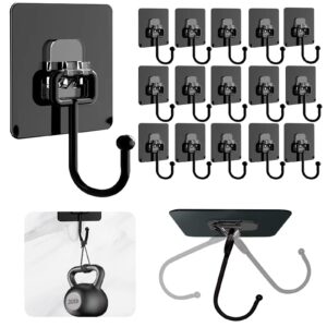 dealsgogo 15-pack of large adhesive hooks - waterproof and rustproof black hooks - 30lb (max) capacity - ideal for bathroom, kitchen, home - easy to install on walls, ceilings, and windows