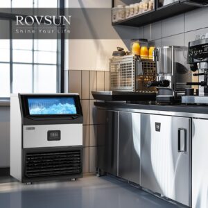 ROVSUN 440LBS/24H Commercial Ice Maker, Freestanding/Under Counter Industrial Ice Machine with Time Reservation, 77lbs Storage Bin, LED Panel & Water Filter for Home Office Restaurant Bar Cafe